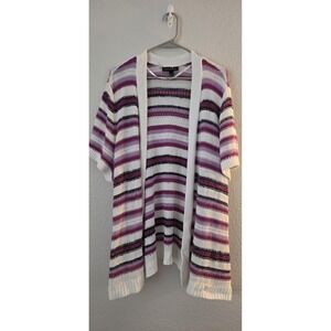 Lane Bryant Cardigan Sweater Womens 26/28 Multicolor Stripe Open Short Sleeve